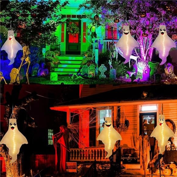 3PCS Halloween Decorations Outdoor Ghost Windsock LED Hanging Decor - Picture 7 of 7